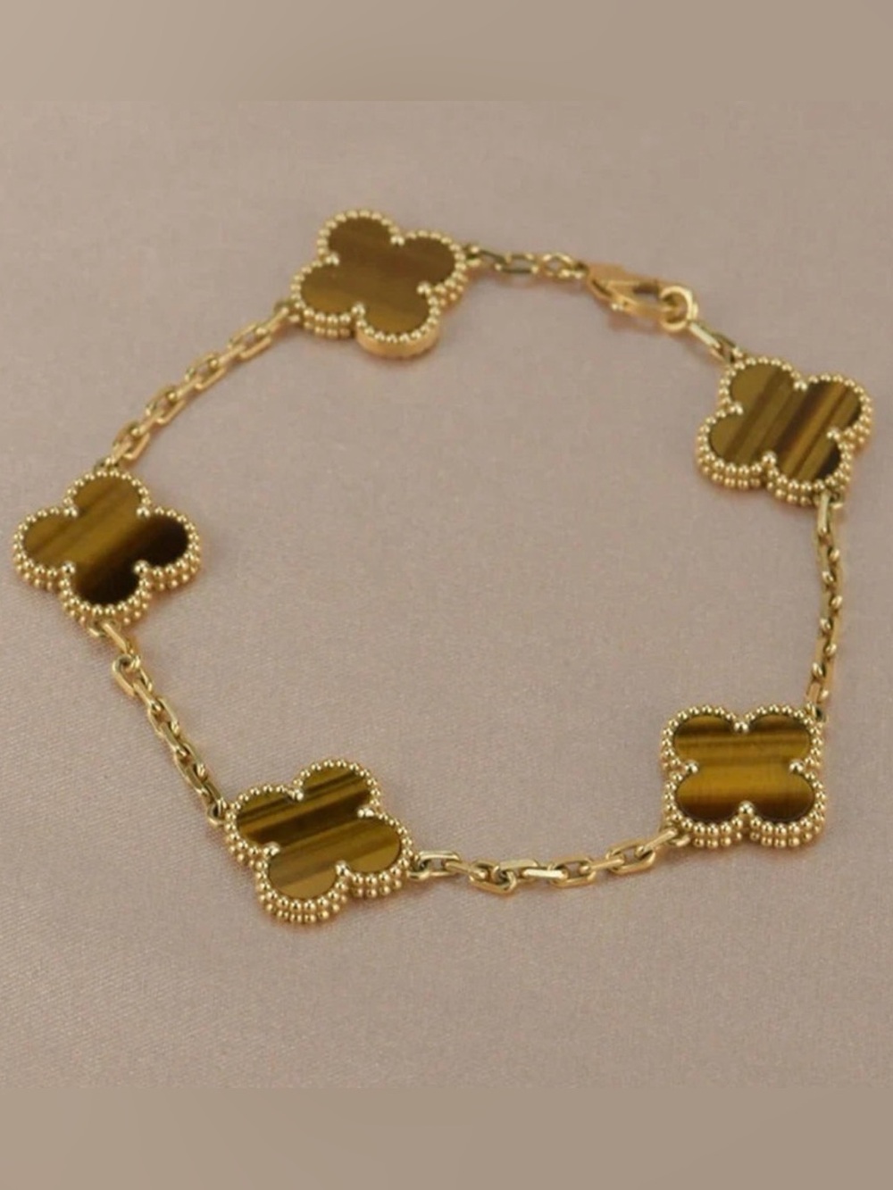 Alhambra Inspired 5 Clover Tiger Eye Necklace